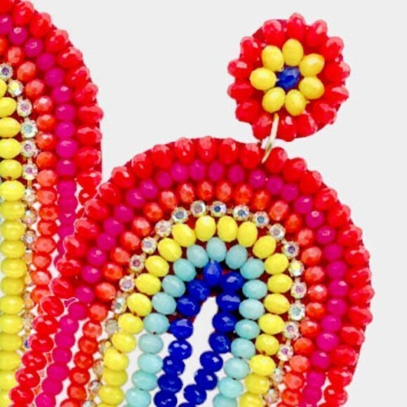 Rainbow Seed Bead Earrings  - Picture 2 of 5